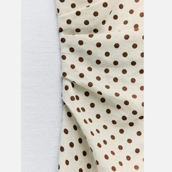 Zara Women Linen Blend Polka Dot Midi Dress Beige/Ecru Size M NEW WITH TAG! - Picture 6 of 7